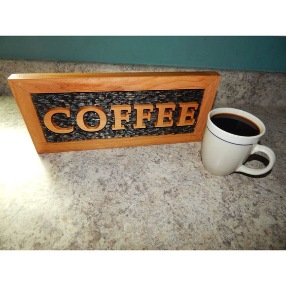 Handmade 14"x6"x1" Cedar Rectangle Textured Wooden Decor Coffee Bar Plaque Sign - Picture 1 of 9